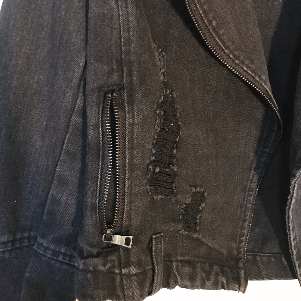 Distressed Motorcycle Jean Jacket - Picture 2 of 4
